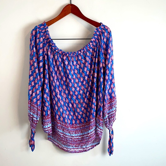 beachlunchlounge Tops - BEACH LUNCH LOUNGE Off The Shoulder Lightweight Paisley Print Boho Top